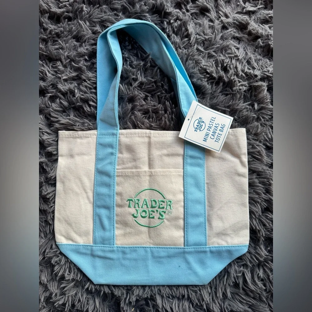 Trader Joe's Pastel Blue and Cream mini Tote Bag